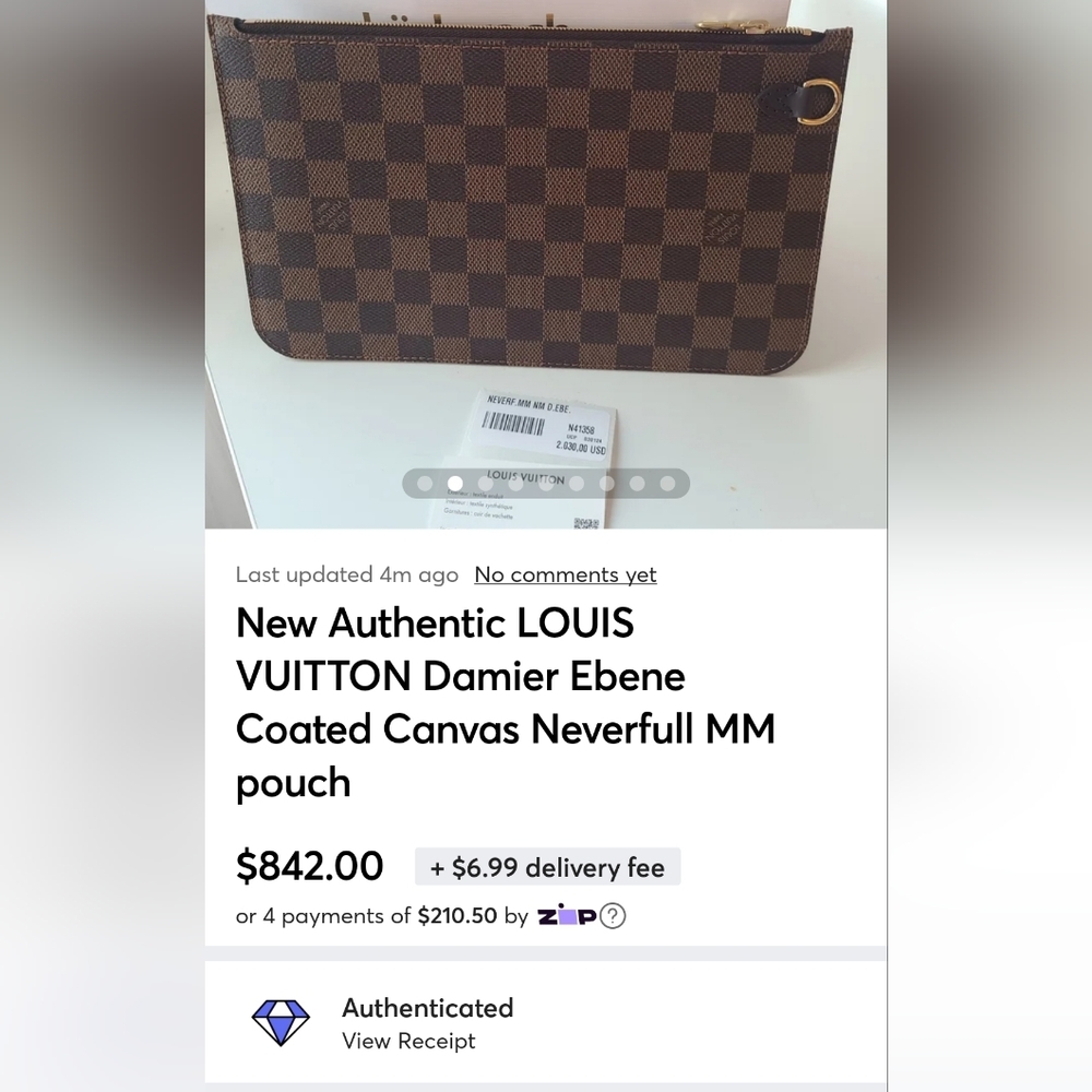 New Authentic Louis Vuitton neverfull MM monogram pouch Damier Ebene Red